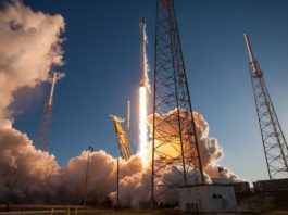 A SpaceX Falcon 9 rocket launches from Cape Canaveral