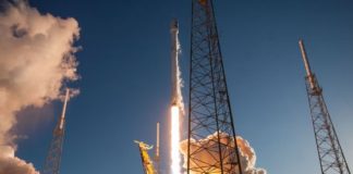 A SpaceX Falcon 9 rocket launches from Cape Canaveral