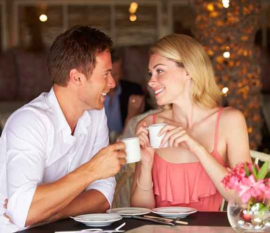 couples having a coffee date on valentine's day