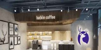 Coffee bar station of the Luckin Coffee shop in China