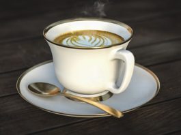 latte in a white ceramics cup