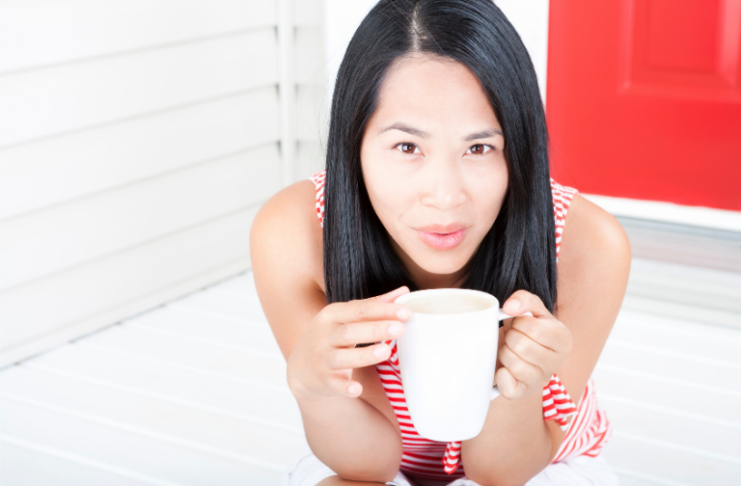 drinking coffee
