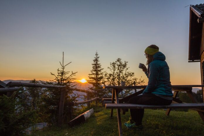 a person drinking coffee in the morning