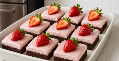 Strawberry mousse brownies