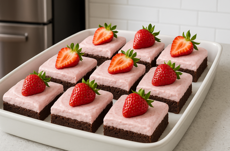 Strawberry mousse brownies