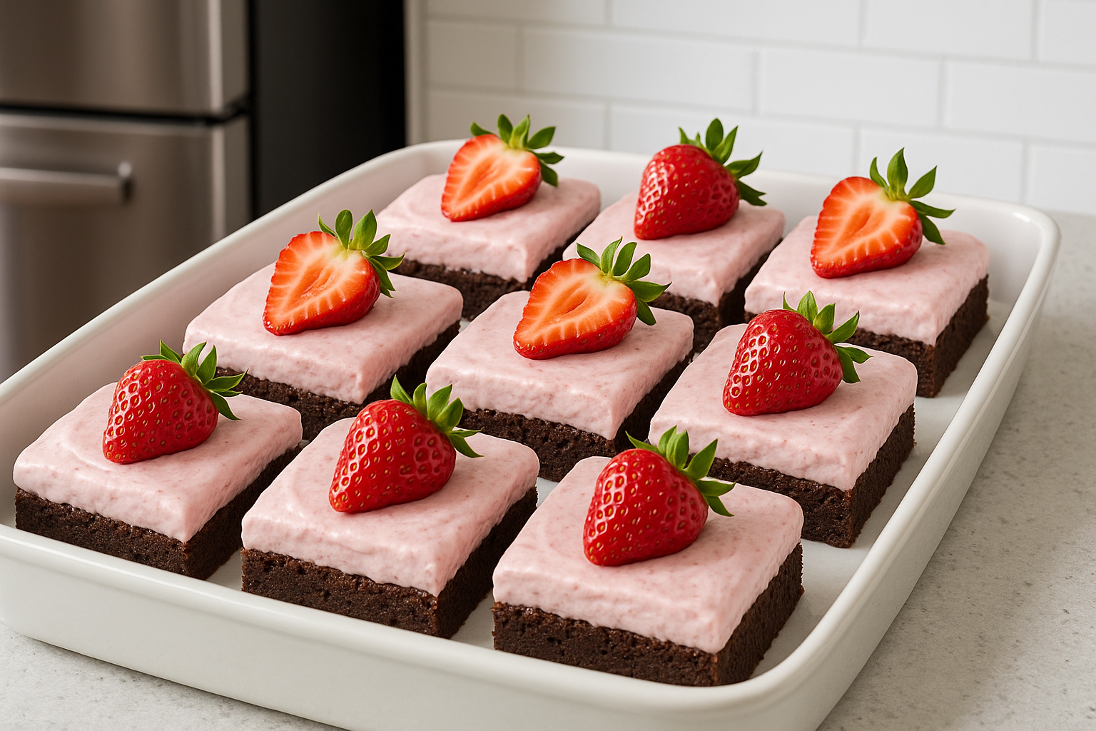 Strawberry mousse brownies